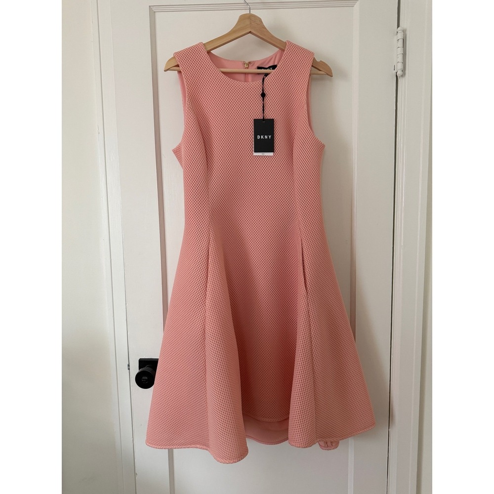 NWT DKNY Pink Textured‎ Fit & Flare Dress Size 10 Wedding Guest Cocktail